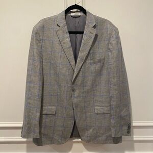 Lauren Ralph Lauren Men's Blazer Size 44R Gray‎ Blue Windowpane Linen Sport Coat